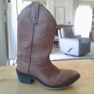 OLD WEST Genuine Leather Cowboy Boots size 6 Tan Brown